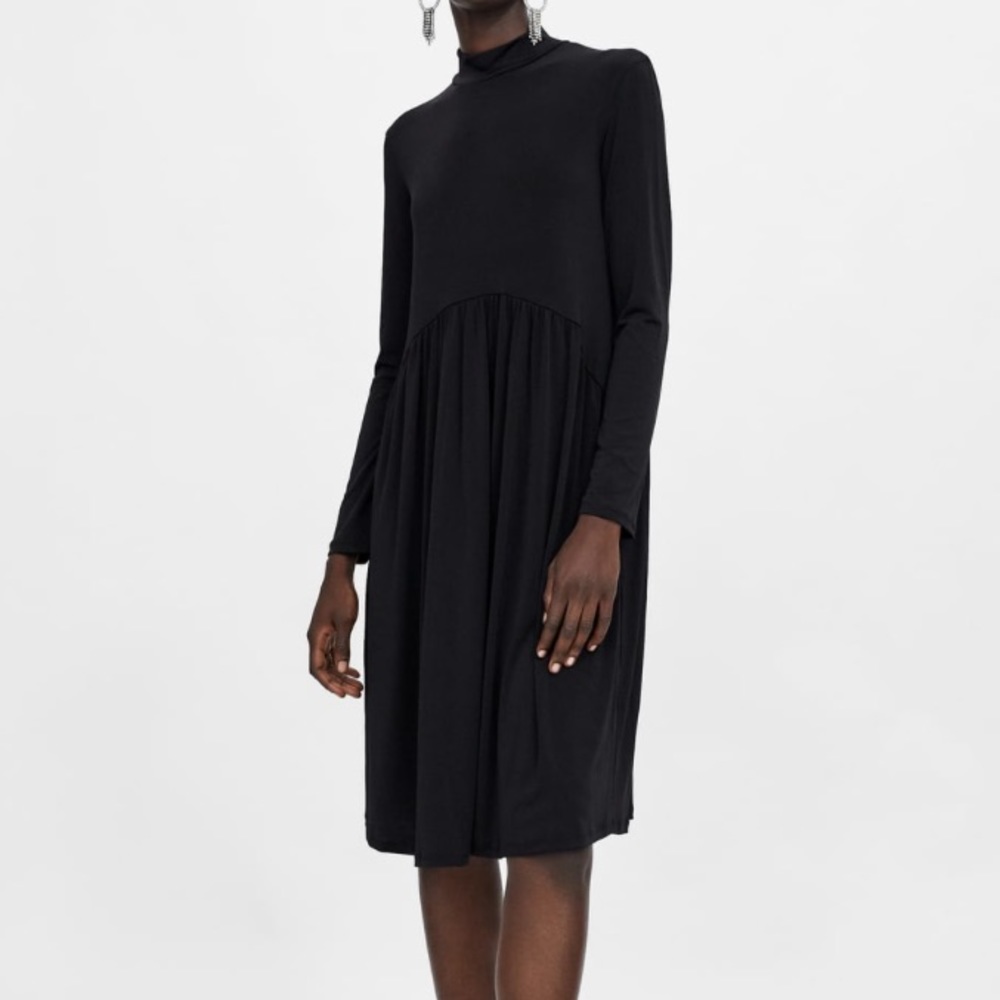 Zara Black Long Sleeve Midi Dress
